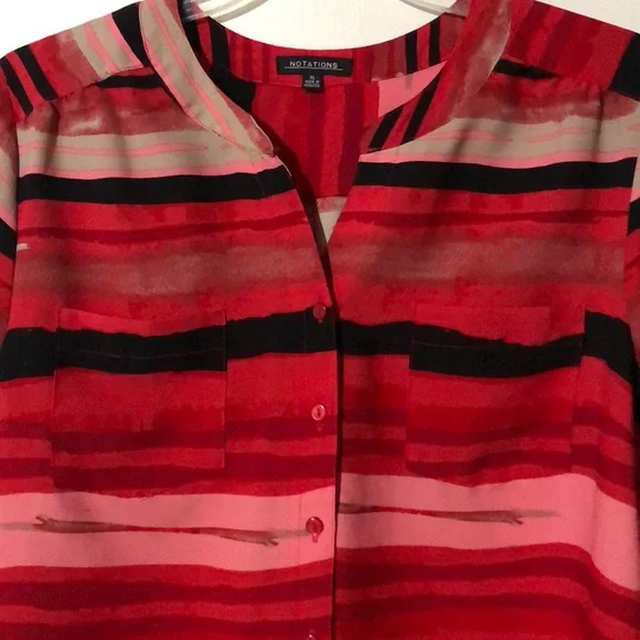 Notations Long Sleeve Red High Low ButtonDown Top - Picture 2 of 8